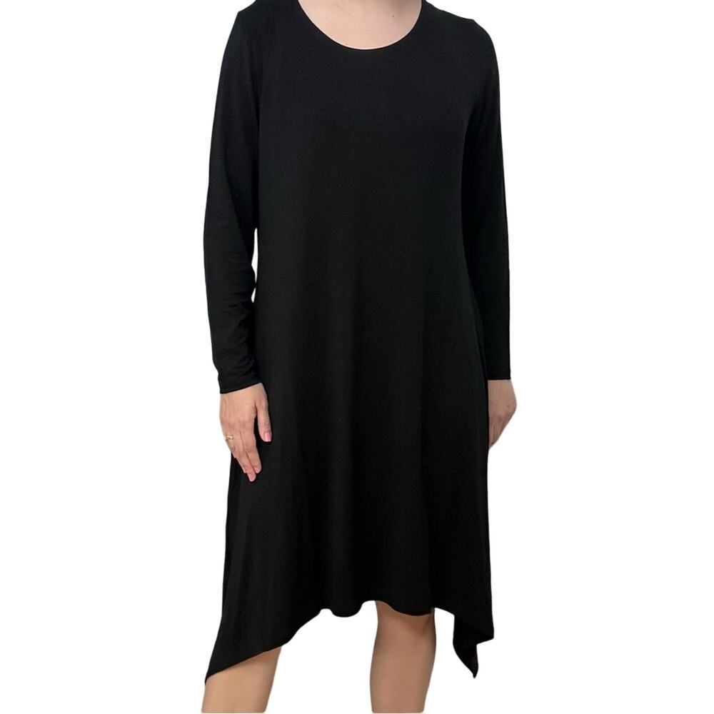 Gudrun Sjoden Dress Knee Length Black Long Sleeve Modest Lagenlook Size Medium